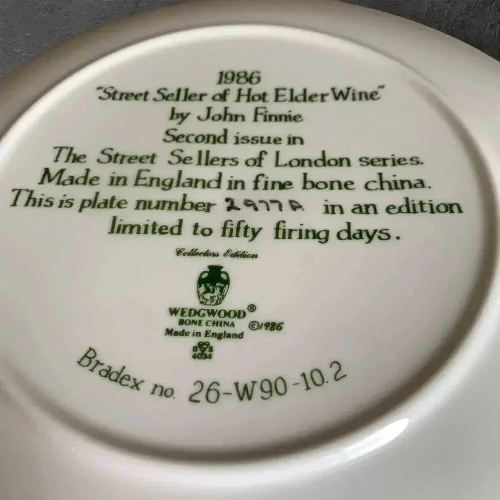 Wedgwood Collectors Plate 1986 Street Seller of Hot Elder Wine By John Finnie